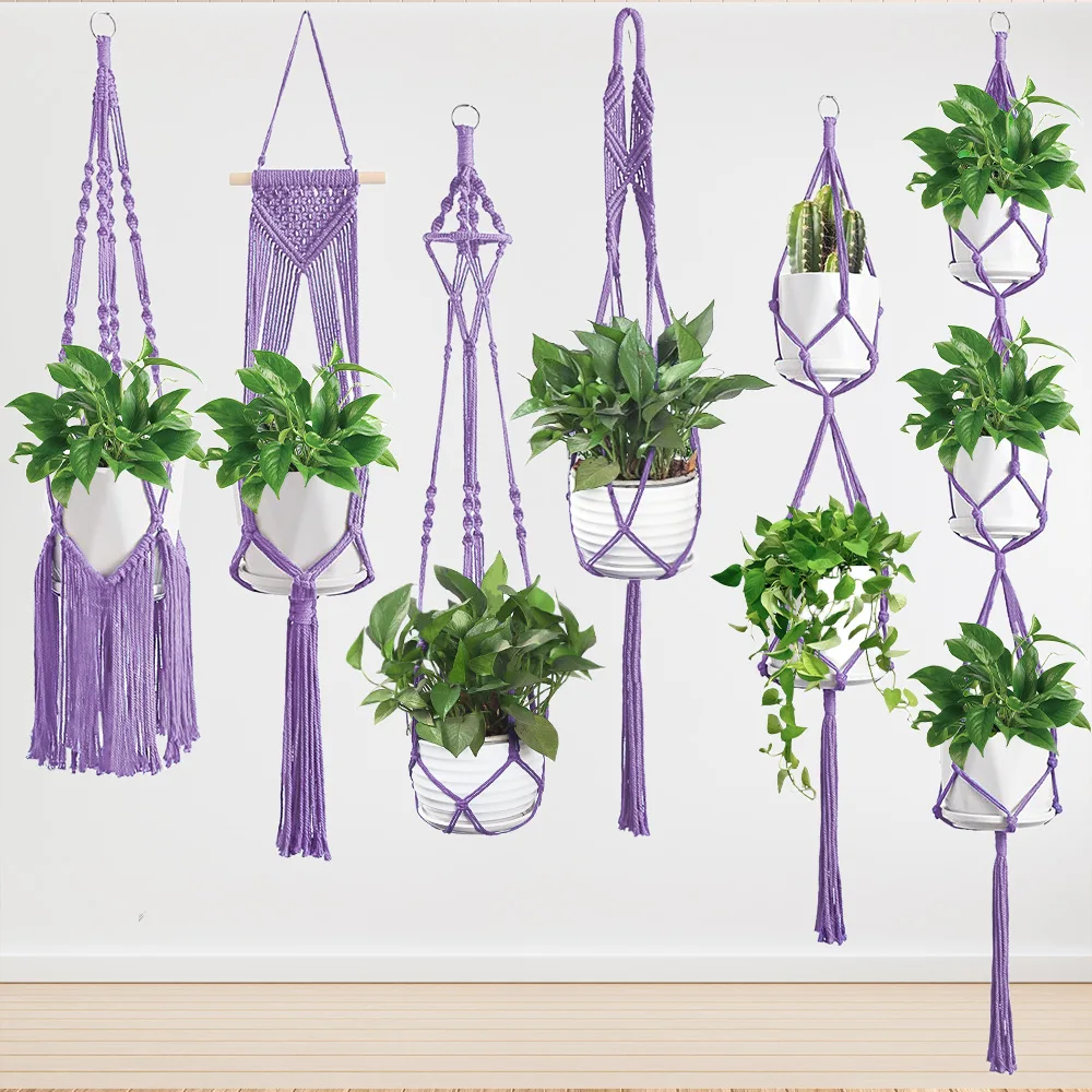 Weaving plant pot net bags, hanging plant pot baskets, gardening plant hangers, cotton rope creative plant pot hangers