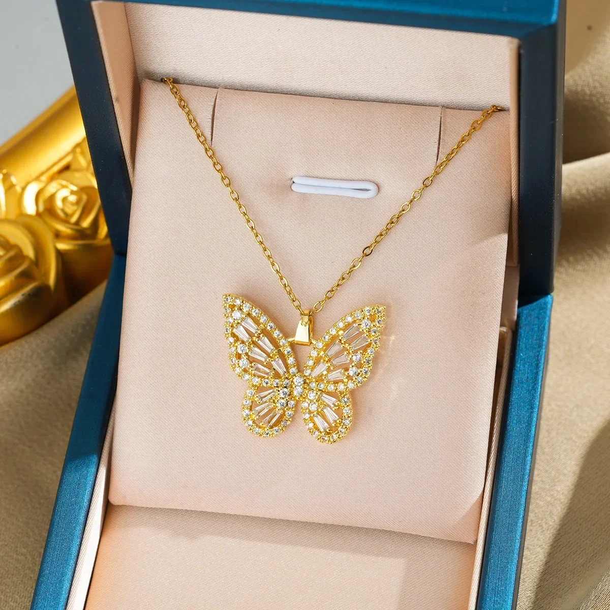 Запуск нового продукта: легкое роскошное женское ожерелье из титановой стали с циркониевой бабочкой, модное и универсальное 9527