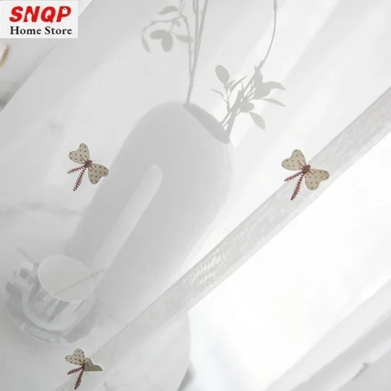 Beautiful White Tulle Pink Bow Tie Girl Sheer Curtains for Living Room Bedroom Dining Window Screen Gauze Luxury Blackout Kids