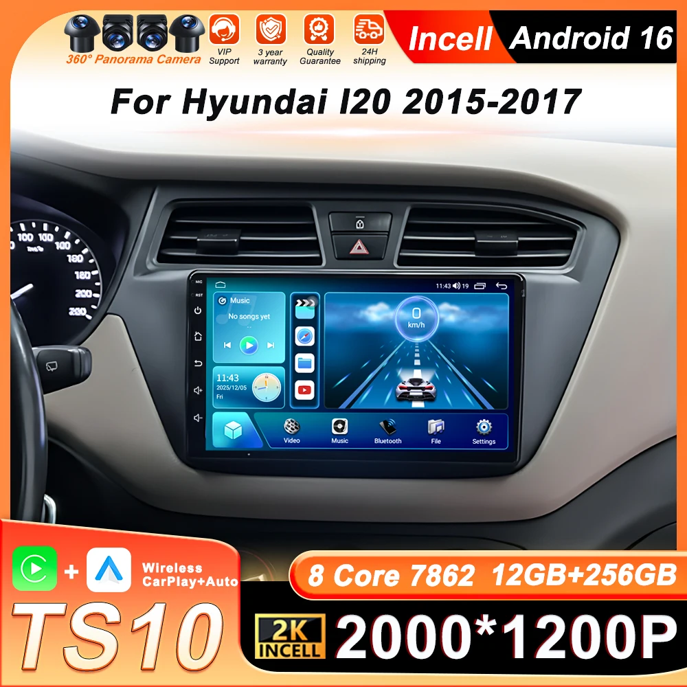 

Android 16 Carplay Autoradio For Hyundai i20 2015 2016 2017 Left-Hand Drive Car Radio Multimedia Touch Screen 8 Core Stereo Wifi