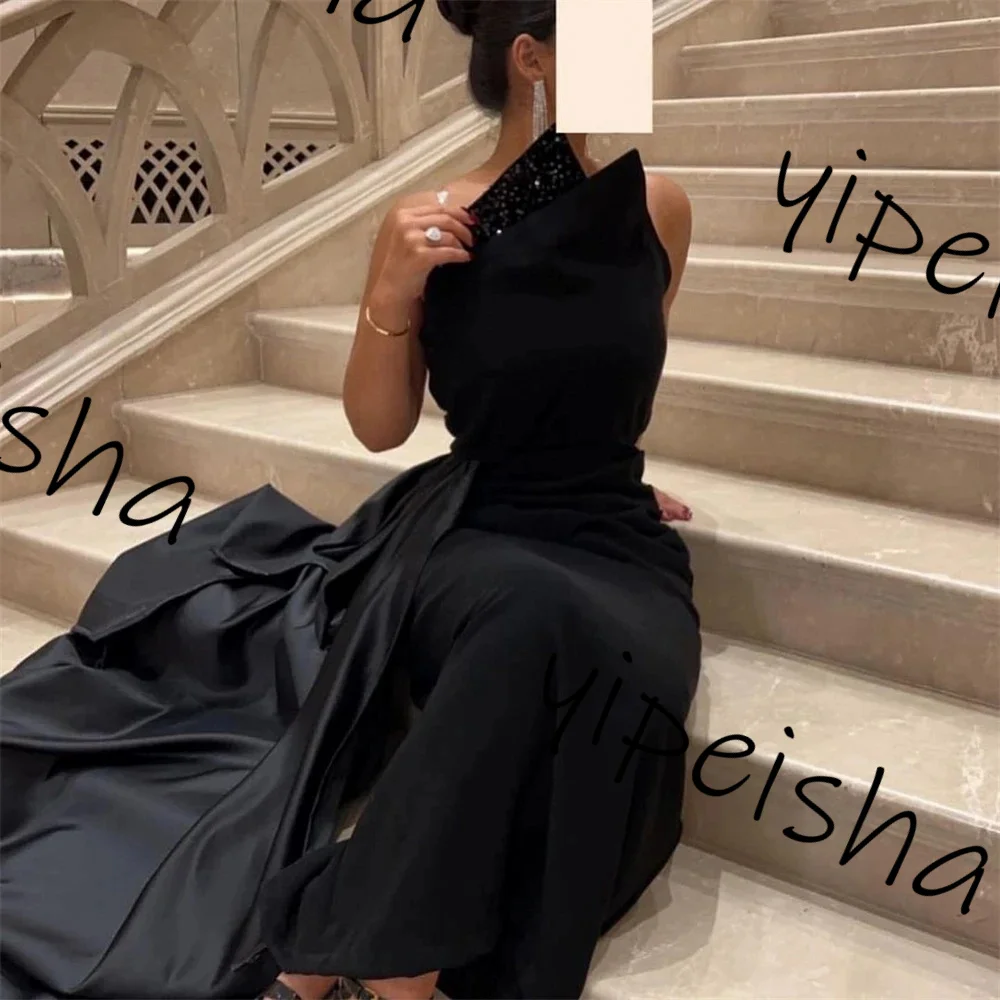 YIpeisha 2024 Fashion Prom Dresses Black Strapless Celebrity Draped Satin Occasion Luxury Evening Gown birthday dress