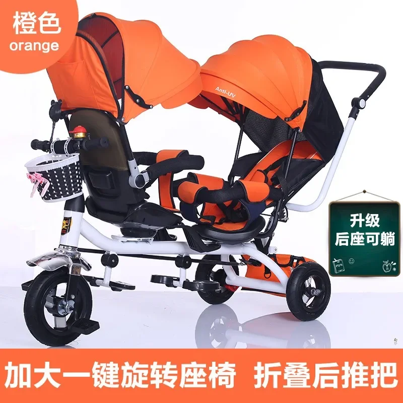 Triciclo para niños, carrito doble, bicicleta para bebé