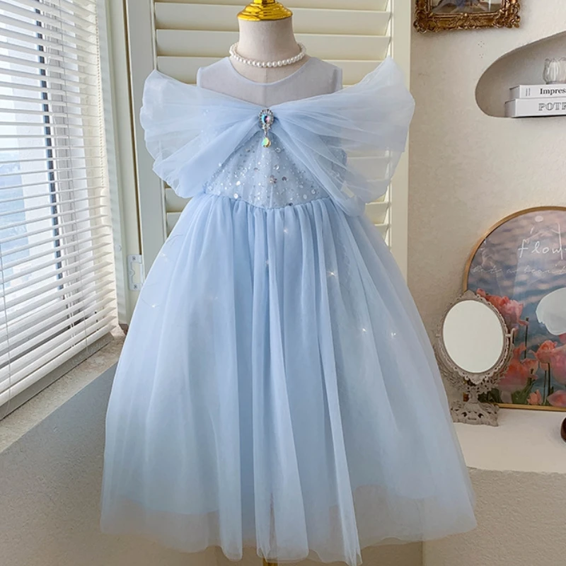 3 5 to 6 7 8 Years Old Flower Girls Babies Weddings Ceremony Elegant Evening Dresses Kids Children\'s Luxury Party Blue Clothes