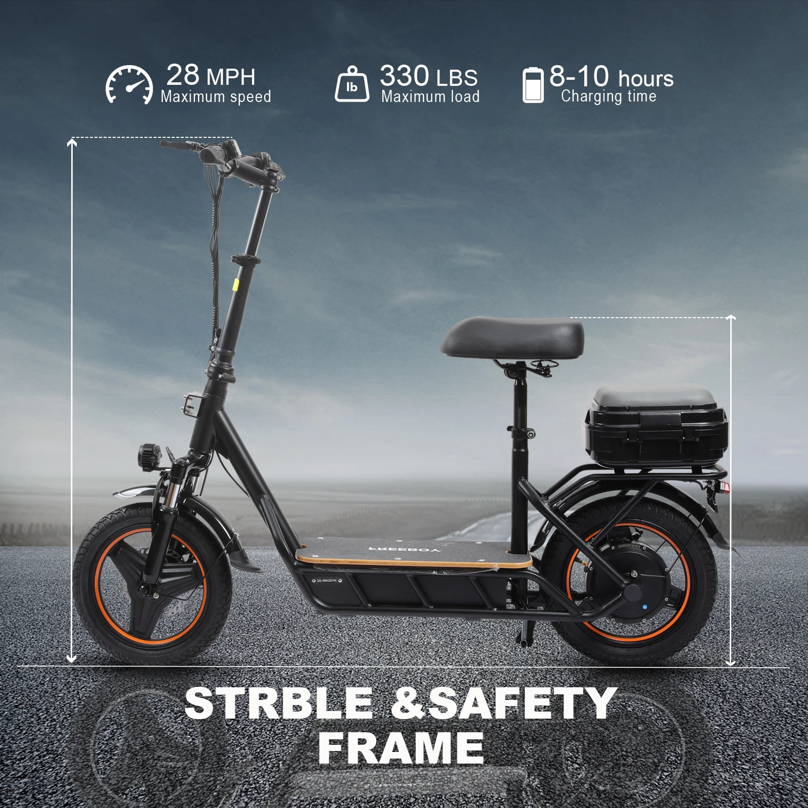 Scooters elétricos H14 com bateria, motor 750w, 48v, 18ah, com uma caixa de compras, pneus pneumáticos 14 polegadas