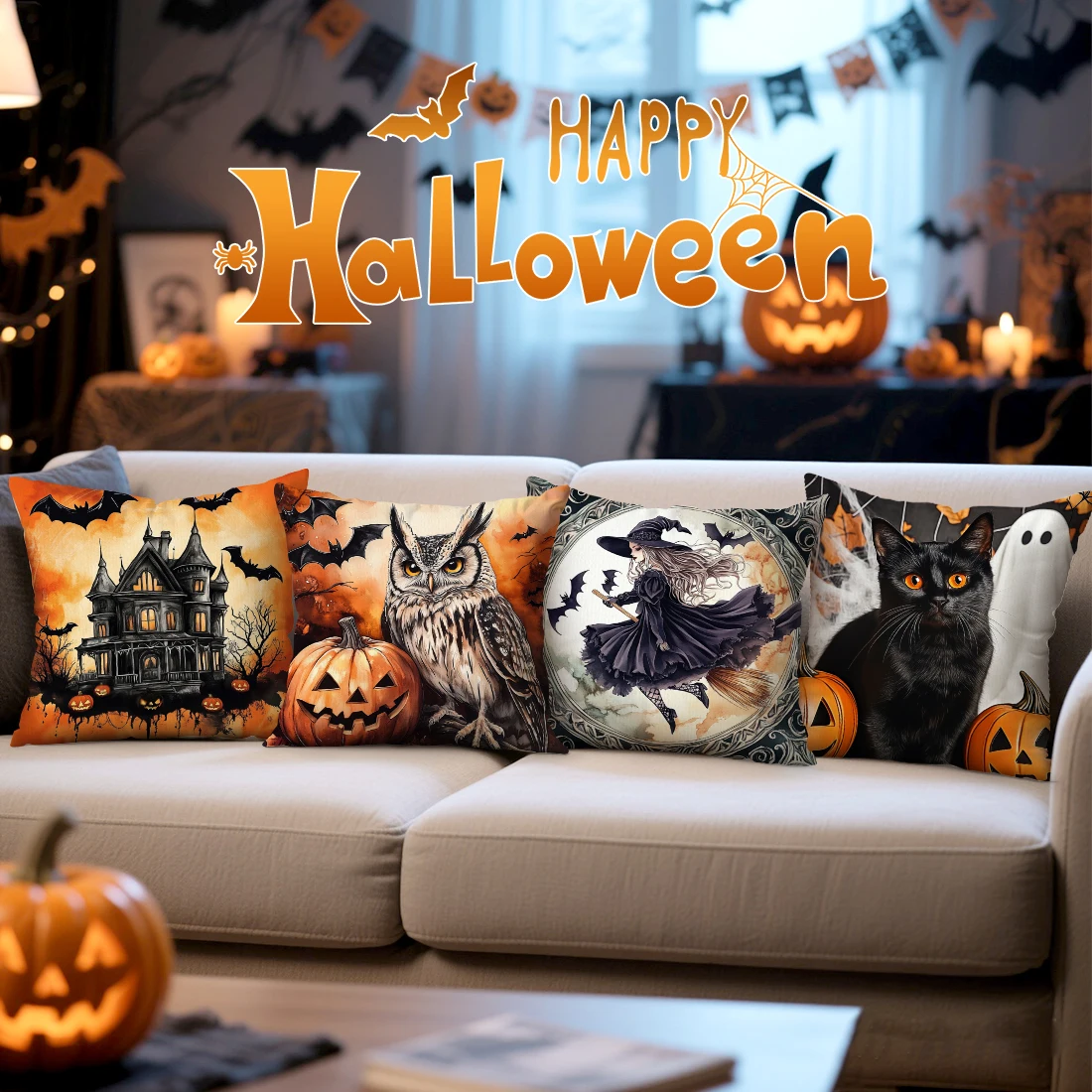 

Halloween Castle Pumpkin Pillowcase Printed Polyester 45x45cm Throw Pillowcover Decorative Sofa Cushion Pillowslip Home Decor
