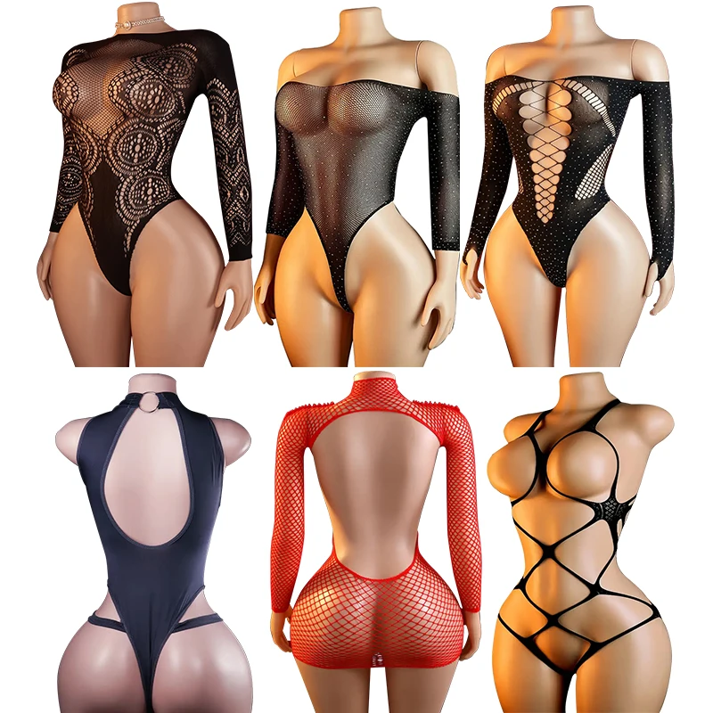 Sexy Transparent Bodysuit Women's Bodice See Through Lingerie Elasticity Mesh Tights High Waist Long Sleeves Top Streetwear