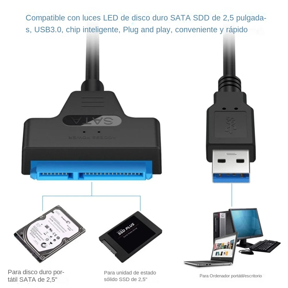 Cavo SATA a USB 3.0/2.0 Fino a 6 Gbps per disco rigido SSD HDD esterno da 2,5 pollici Adattatore SATA 3 a 22 pin Cavo USB 3.0 a SATA III