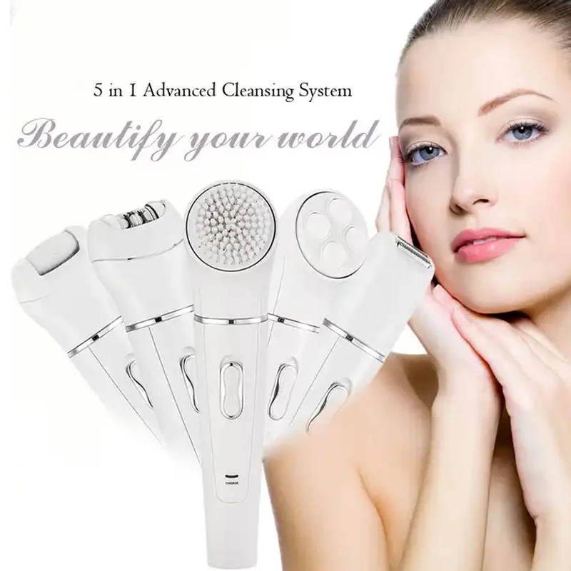 5 In 1 Facial Cleansing Brush Rechargeable Electric Waterproof Cleaning Brush Face Beauty Set