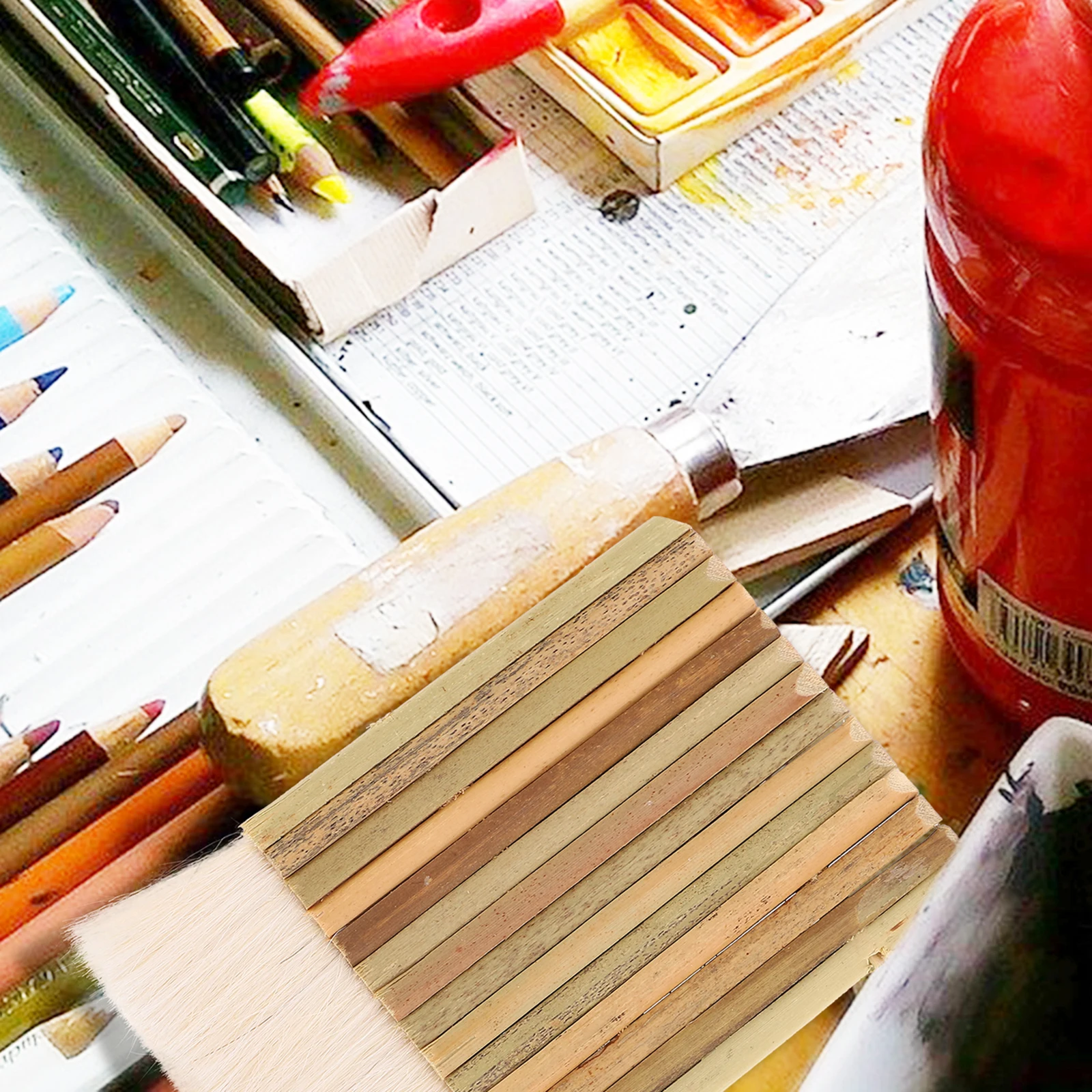 

5Pcs Wool Paint Brushes Flat Wide Bamboo H Art Supplies Gluing Pottery Watercolors Flexible Non shedding Painting Tools