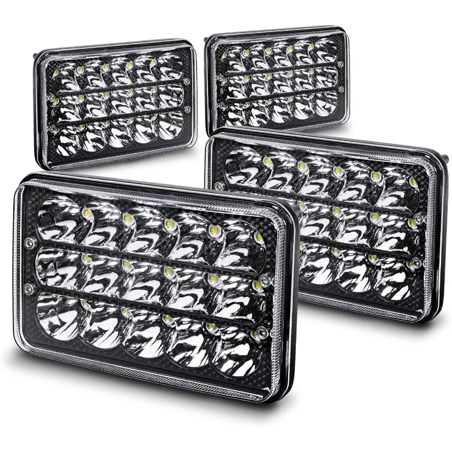 

TRUE MODS 4pc Black 6x4 4x6 Inch LED Headlights 45W H4 High Low Sealed Beam H4652 H4666 H6545 H4651 H4656 for Freightliner Clas