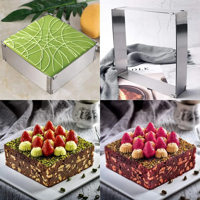 

Adjustable Mousse Stainless Square Cake Moulds Fondant Decorating Ring Slicer Cutter for s Baking Tools