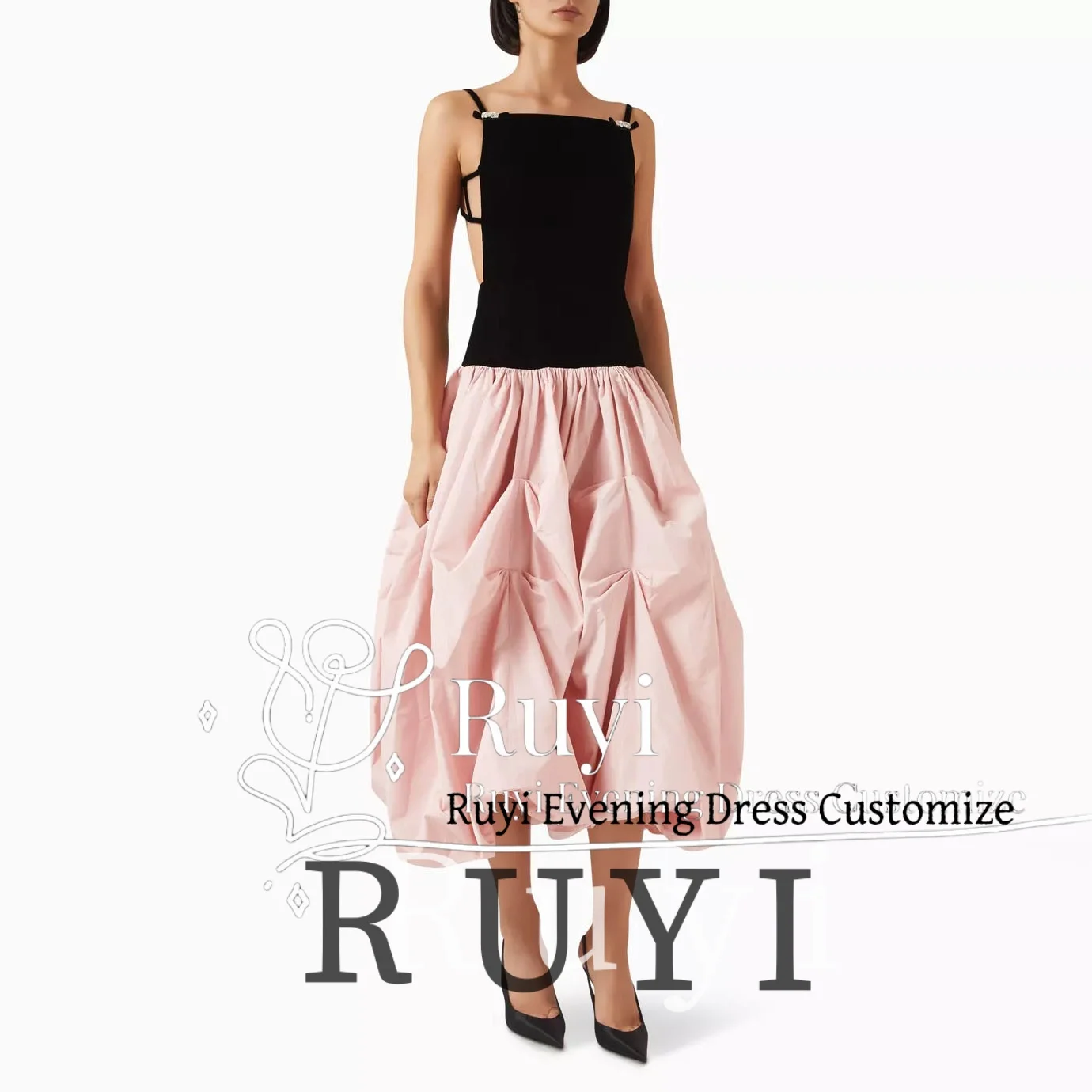 

Customized Spaghetti Straps Sleeveless Beads Evening Dresses 2025 Women Pink Puff Wedding Elegant Party Dress Backless Prom Gown