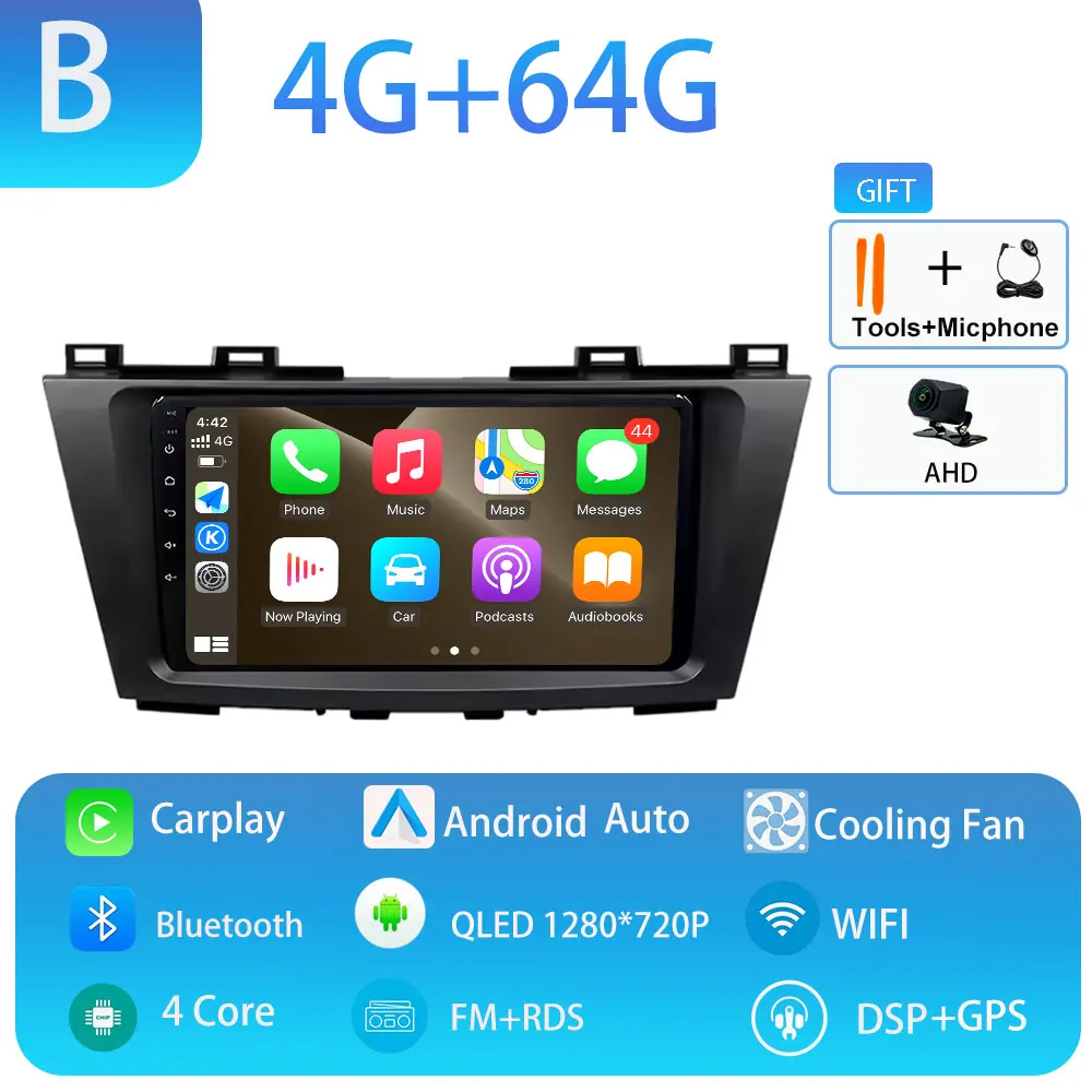 Android 15 Carplay Auto voor Mazda 5 CW 2011 2012 2013 Multimedia Autoradio Navigatie Speler Video WIFI + 4G DSP Geen 2Din DVD