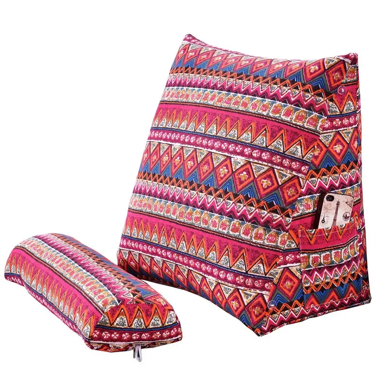 2025 new cotton and linen printed triangular cushion cylindrical pillow core triangular backrest triangular throw pillow medium