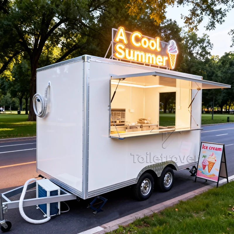 Multifunctional Commercial Food Truck Sweet Snack Curved Mobile Food Trailer Outdoor Mobile Food Truck Trailer with Fryers Stove