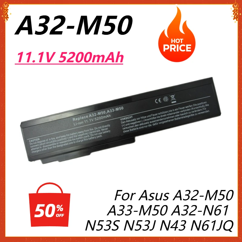 

Laptop Battery for Asus A32-M50 A33-M50 A32-N61 N53S N53J N43 N61JQ M50Sa G50 X55 M70 M60 M60J N53 N53J N43S N53S N53SV N43JF