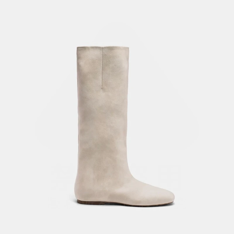 Retro Women's Shoes Exquisite Soft Leather Tube Boots for Woman Fashion Flat Bottom Slouchy Boots Designer Shoes Botas Feminina