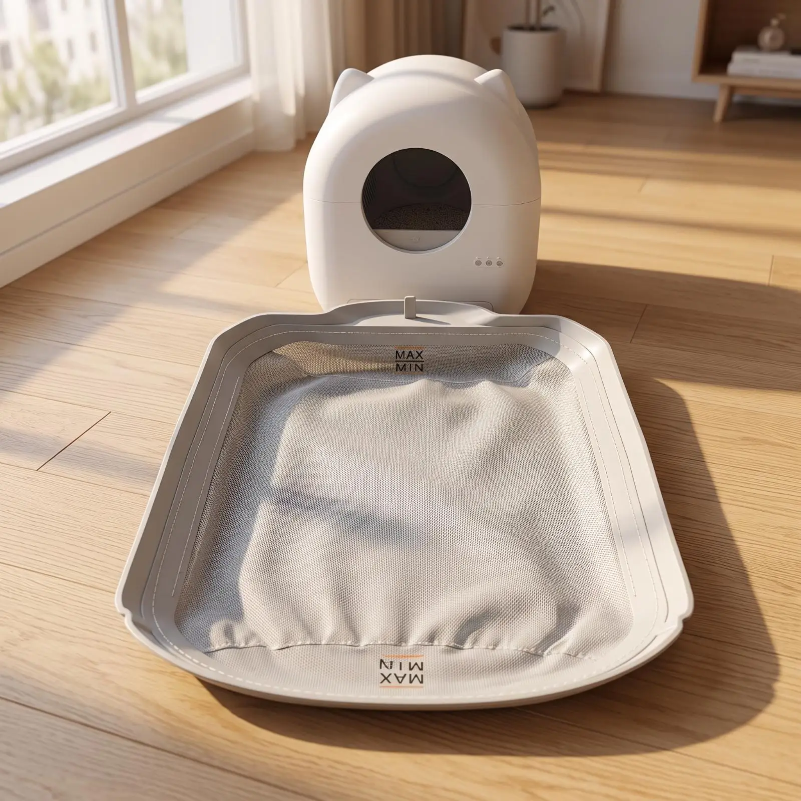 Waterproof Cat Litter Tray Pad Light Gray Smart Toilet Mat with Fill Marks for Easy Cleaning