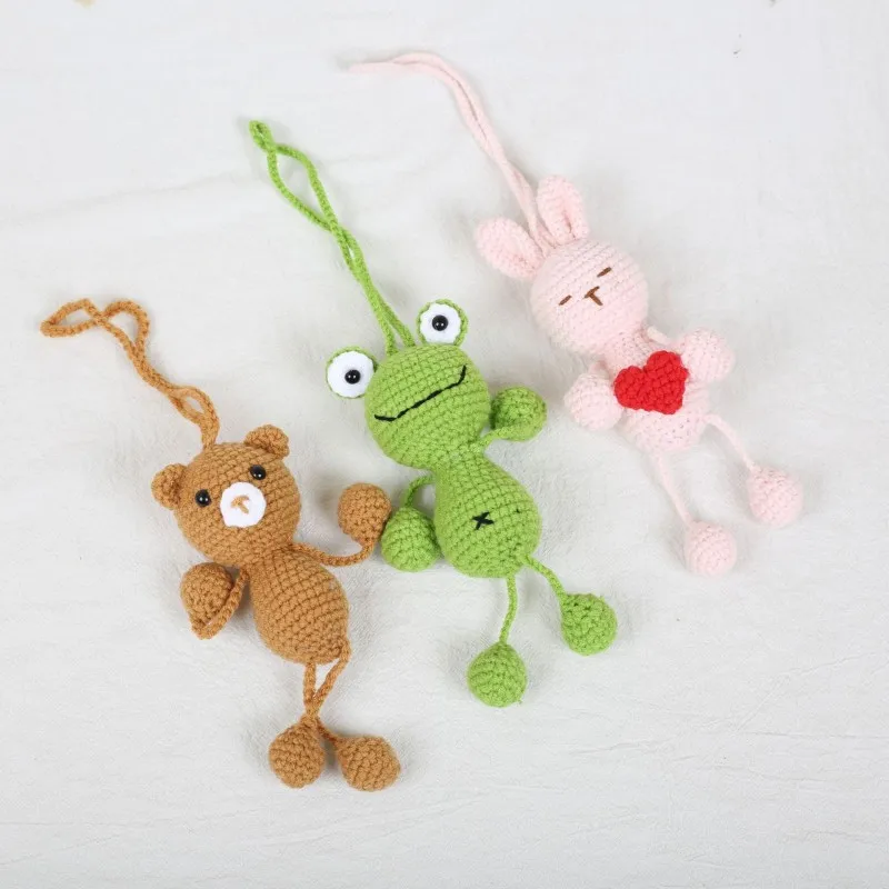 

Handmaking Crochet Animal Doll Keychain For Bag Pendant Funny Green Frog Knitted Keyrings Pendant Creative Crochet Accessories