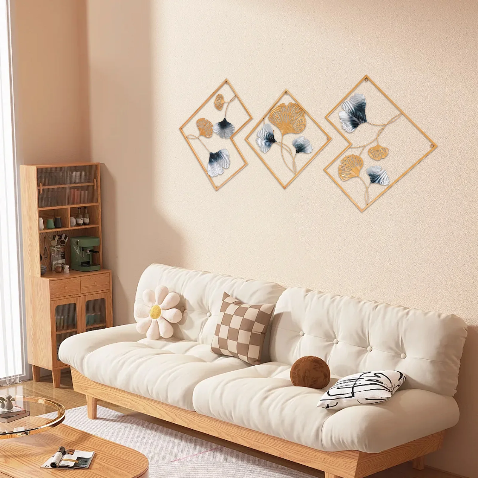 Wanddekoration Handwerkskunst Drei Stile Exquisites Ginkgo-Design für Wohnzimmer und Esszimmer Moderner Stil