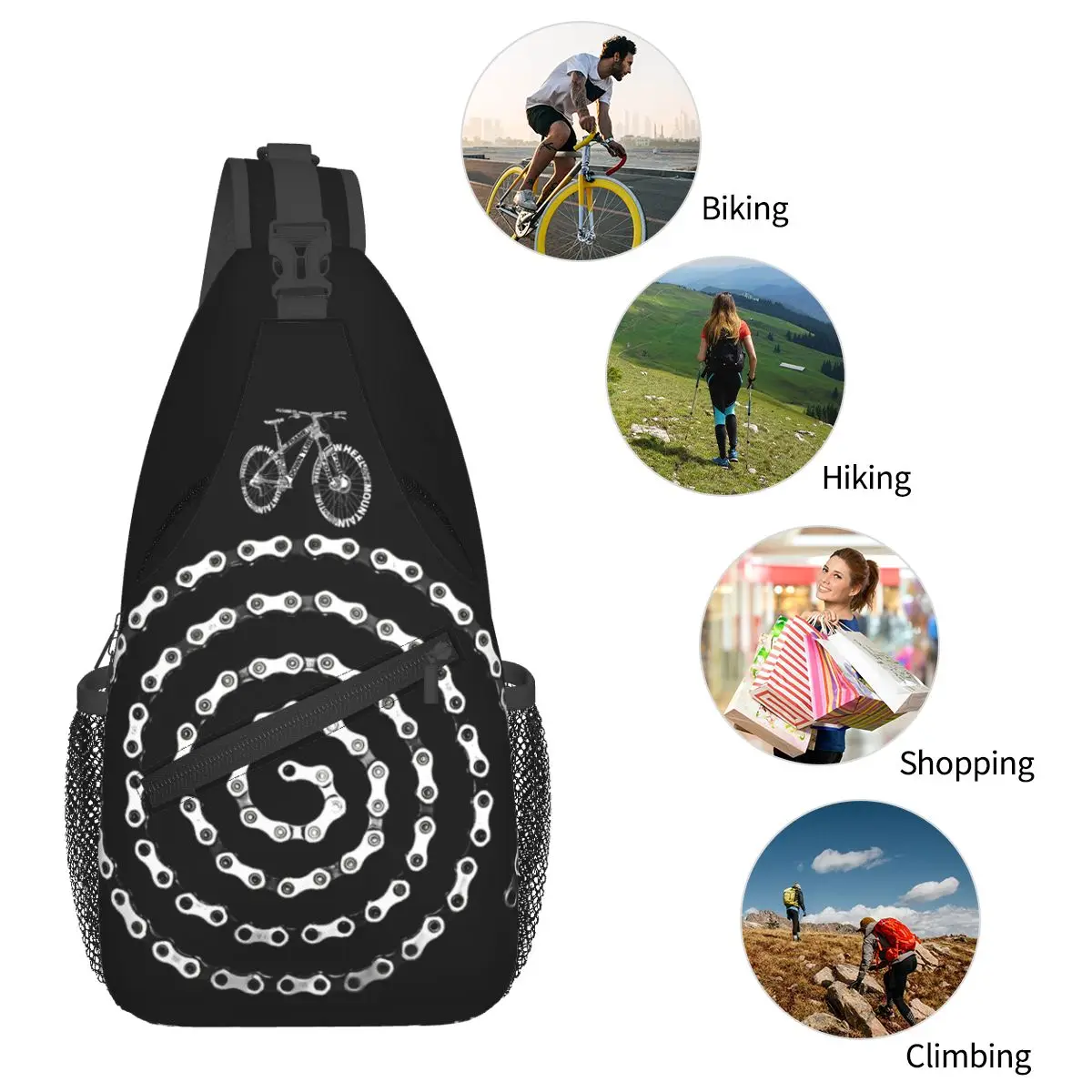 Alphabet Style Mountain Bike Crossbody Sling Bag, Petit sac de poitrine, Initiated Backpack, Daypack for Hiking, Outdoor Travel Pack