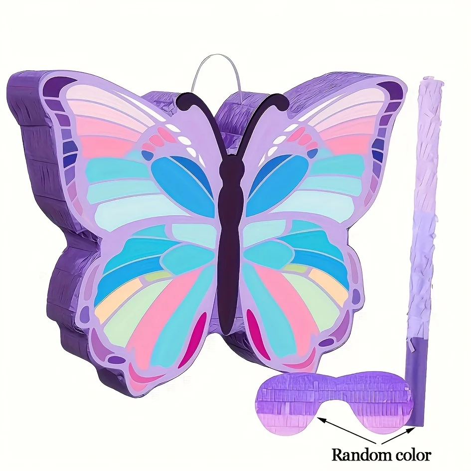 1 Set de Entretenimiento para Fiesta de Cumpleaños para Niñas, Piñata de Mariposa para Niños, Set de Piñata de Mariposa con Palo y Antifaz para Cumpleaños de Niña