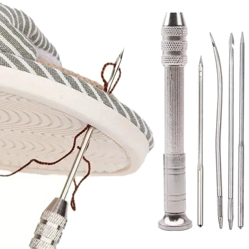 Leather Sewing Needles Kit, Set Contains Silver Leather Sewing Awl, 4 Piece Needle Suitable for Leather Canvas Tent