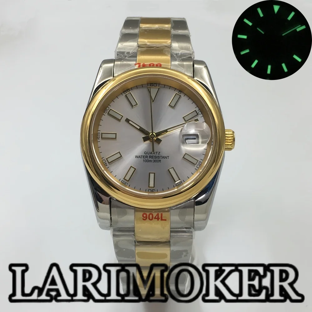 

LARIMOKER 36mm/39mm Ronda 515-24H Men's Quartz Watch Gold Round bezel Sapphire Glass luminous dial stainless steel bracelet