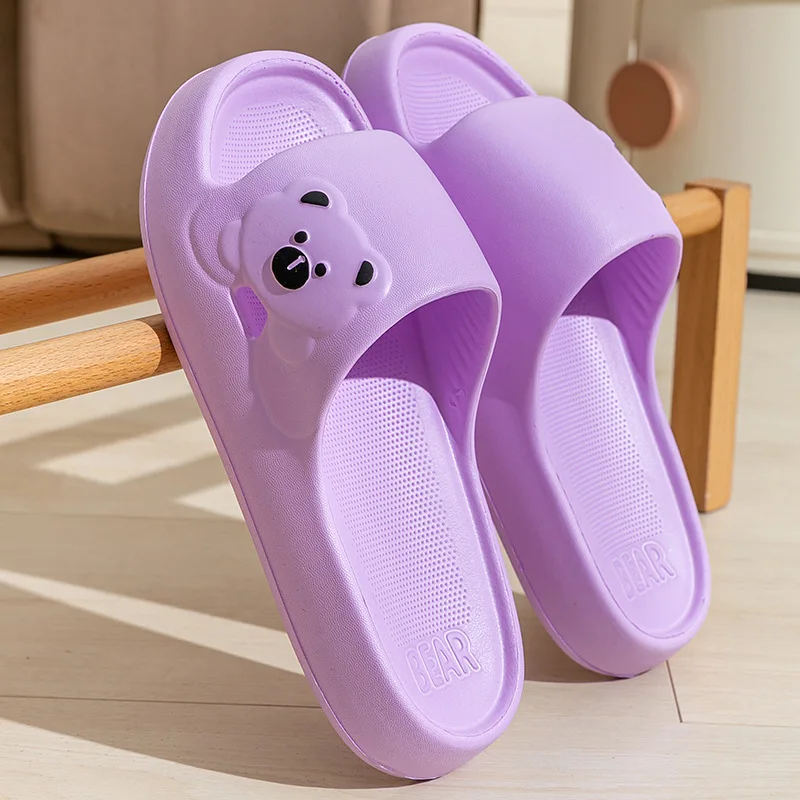 Platform Cute Bear Print Women\'s Slippers Unique Creative Non-slip Bathroom Slippers Popular Design Casual Couple Home Slippers