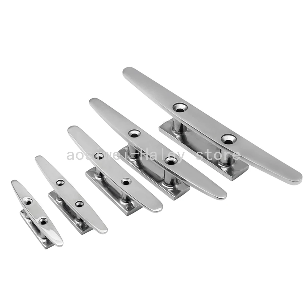 4/5/6 inch 316 Stainless Steel Marine Bollard 2 Holes Boat Mast Mooring Cleat Marine Hardware Flat Cleat For Marine Boat Deck