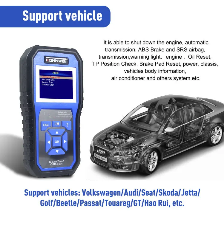 ANCEL VD700 Full System OBD2 Scanner for Volkswagen Audi, Auto Diagnostic Tool Support ABS & SRS Airbag Detection