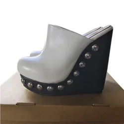 DIZHUANG shoes Sexy women's high-heeled slippers. About 12cm heel height. Outdoor wedges slippers. Baotou slippers. size:34-46