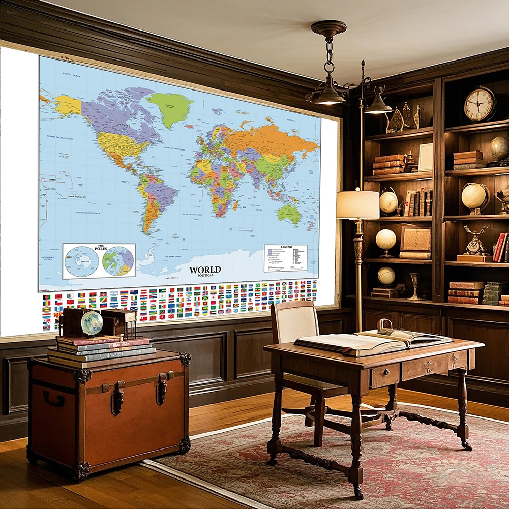 Duża mapa świata w języku angielskim Składane włókniny Tło Dekoracja ścienna salonu Artykuły biurowe edukacyjne