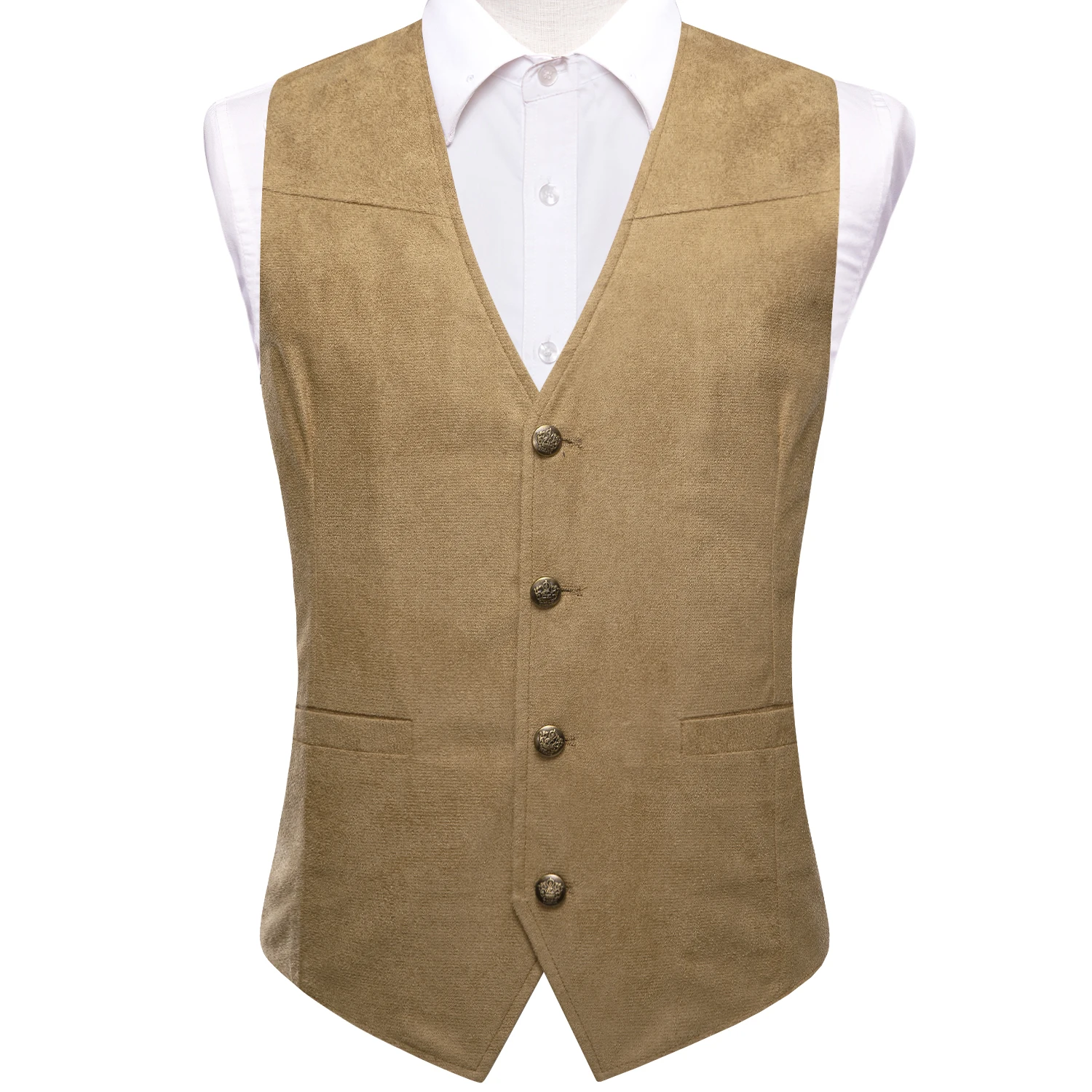 Herren Vintage Anzugweste aus Wildleder in Braun, Schwarz und Grün mit V-Ausschnitt, Einzelstück, Accessoires nicht enthalten, geeignet für Hochzeiten und Abendveranstaltungen. – Detail 10