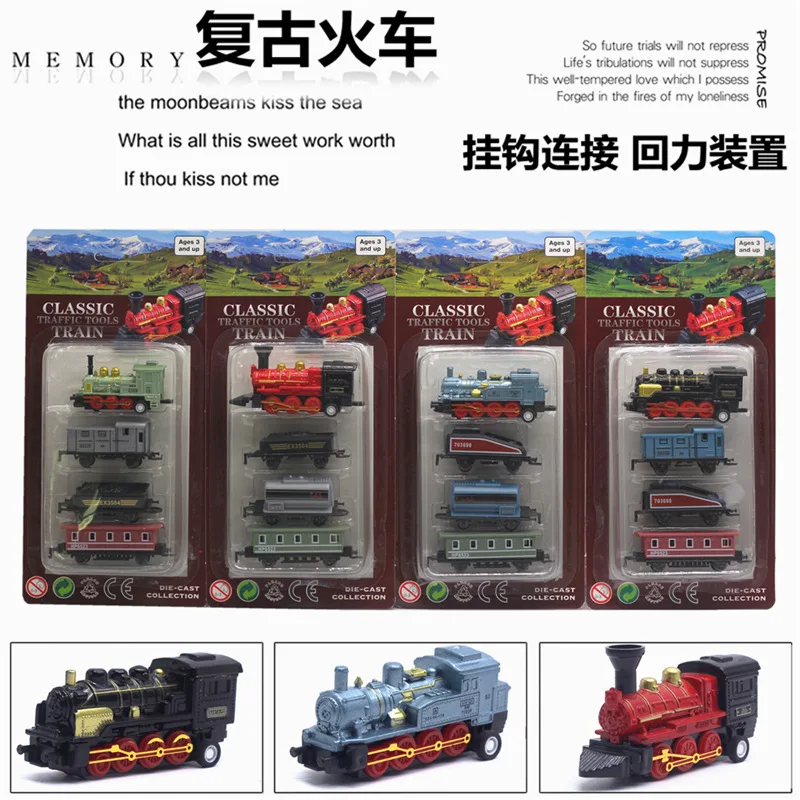 

1: 64 Classic Alloy Locomotive Steam Train Pull Back Return Model Set 4 Piece Set Children's Birthday Xmas Halloween Gifts