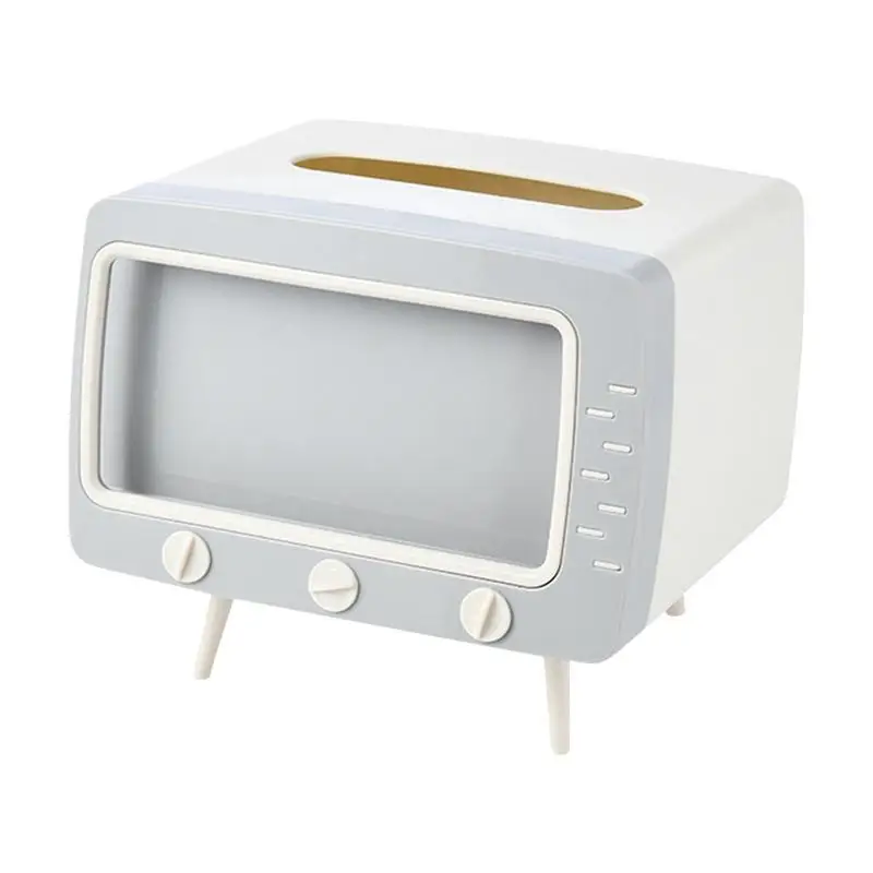 Retro TV Tissue Box Phone Holder Multi-Functional Creative Tissue Box Cover Phone Mount TV Shaped Tissue Dispenser Box Phone