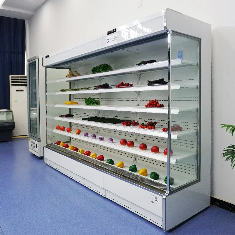 Commercial open vertical display refrigerator multi-layer open vegetable beverage chiller milk supermarket refrigeration