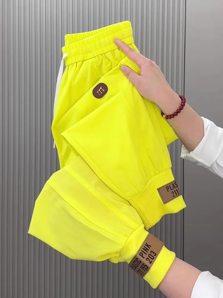 

Summer Thin Ice Silk Pants Women Pant 2025 New Casual Pants Elastic Waist Fashion Slim Harem Pants Sports Trousers Female