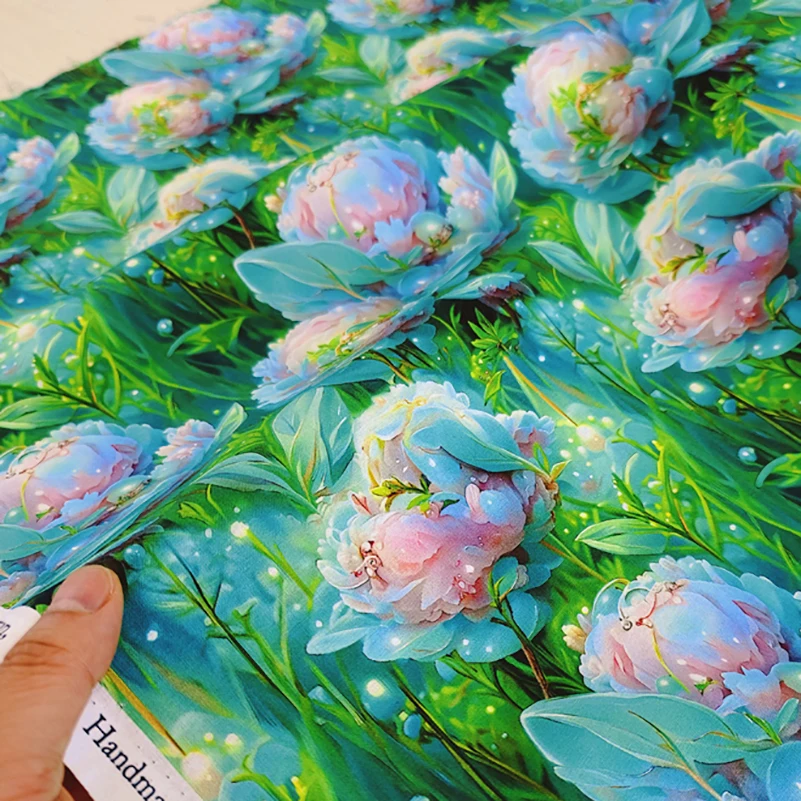 Flowers Floral Fabric Cotton Digital Printing HD 3D Fantasy Wonderland for DIY Handmade by Half Meter