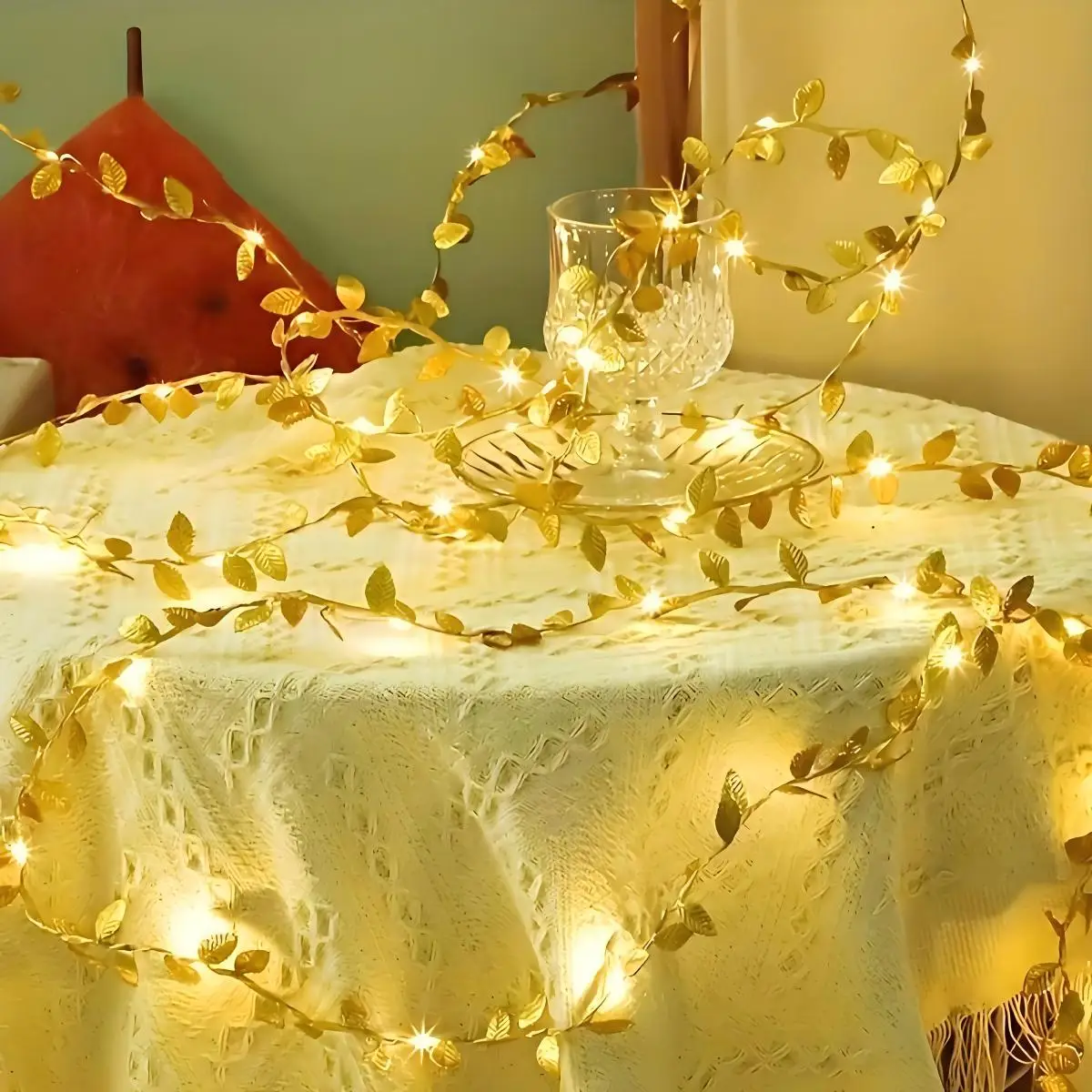 Decoraciones navideñas: flores artificiales, hadas de hojas doradas, luces LED de alambre de cobre, guirnalda de plantas artificiales con pilas, luces de vid, adecuadas para bodas y reuniones familiares