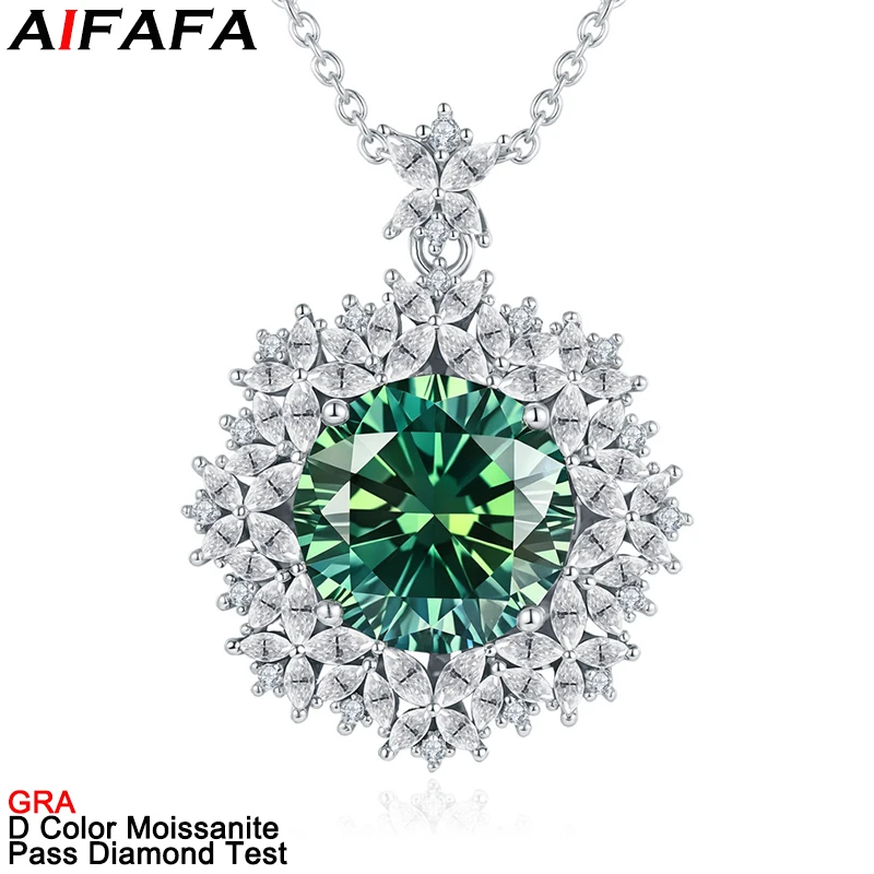 10 Carat Green Moissanite Diamond Pendant Necklace Flower Pendant Neck Chain Fine Jewelry GRA