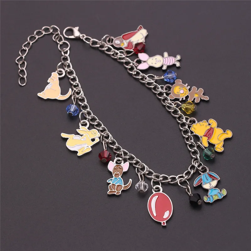 Winnie The Pooh Inspired Bracelet DIY Pendant Crystal Beads Bangle for Women Party Jewelry Accessories