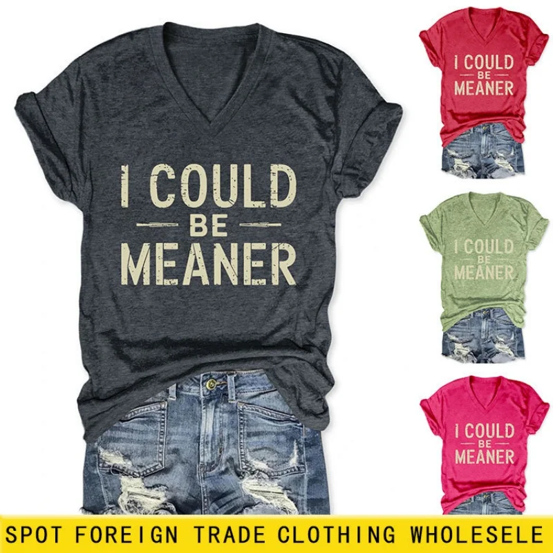

Short-sleeved summer stylish Korean-style v-neck t-shirt for women, with a relaxed and trendy design.
