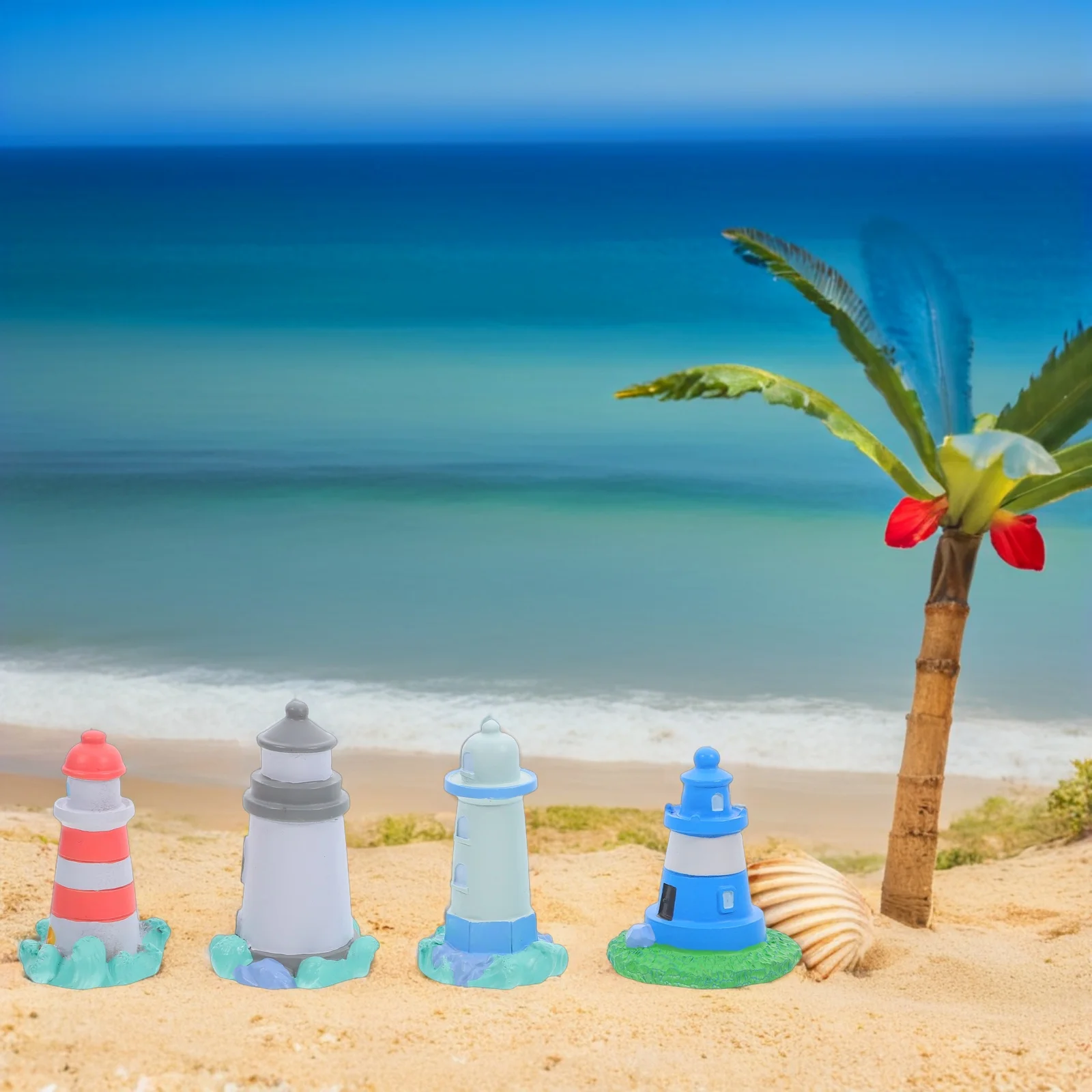 

4 Pcs Lighthouse Statue Decor Miniature Ocean Landscape Beach Home Resin Decoration Tabletop Sculpture Nautical Theme
