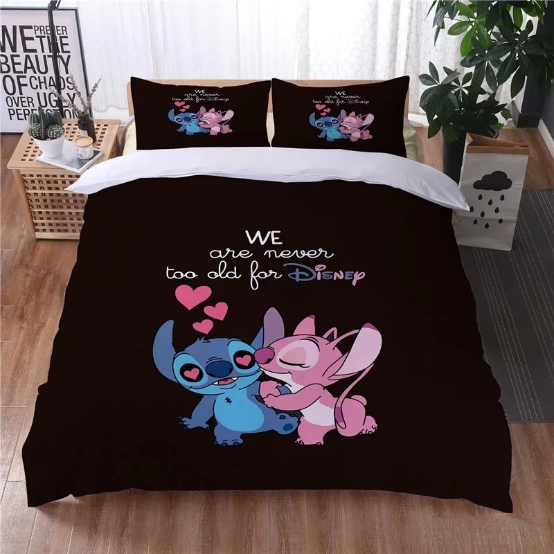 

Disney Anime 3D Quilt Cover Stitch Bedding Set,Children's Soft Angel&Stitch Bed Cover,Single Double Full King Bed King Bed Set