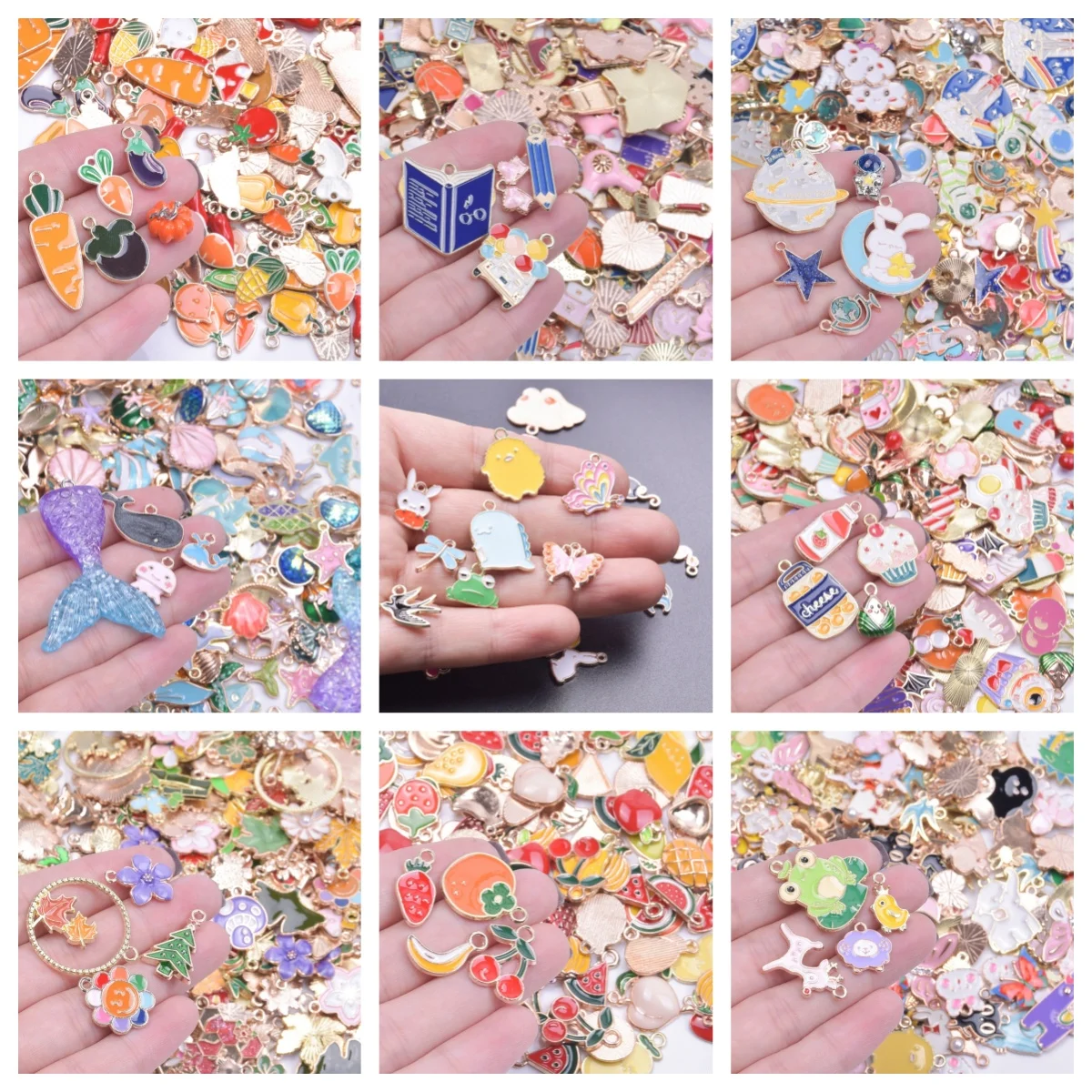 30Pcs Colorful Random Mix Vegetables Furits Department Store Dessert Enamel Pendants DIY For Jewelry Making Alloy Accessories