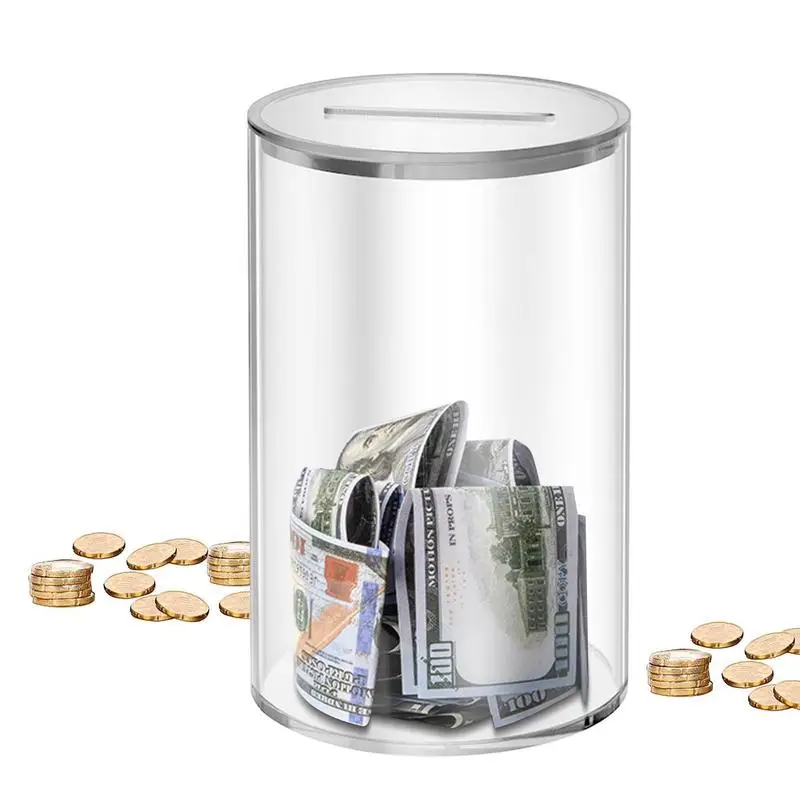 Piggy Bank for Adults Kids Acrylic Clear Piggy Bank Coin Bills Bank Money Saving Jar Unopenable Change Jar Money Bank Money Box