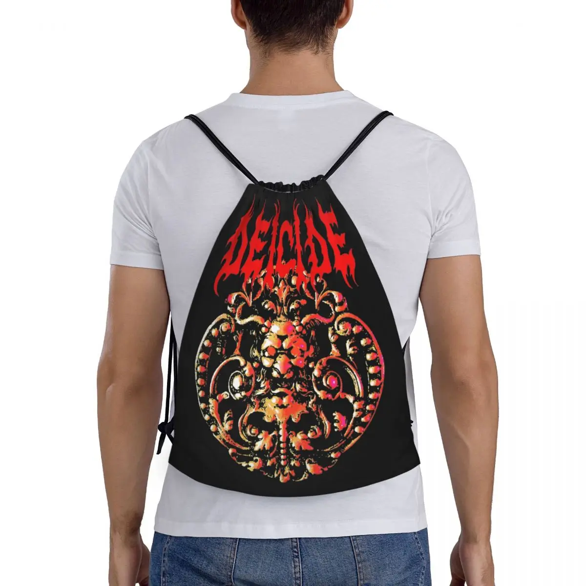 Deicide Death Metal Band Drawstring Backpack Sports Gym Sackpack String Bags for Working Out