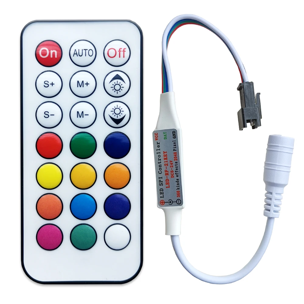 

DC5-24V 21Key USB/DC Led Controller Mini Pixel Dimmer 3Pin 4Pin For WS2812/WS2811/SK6812 Strip Light RF Remote Wireles Control