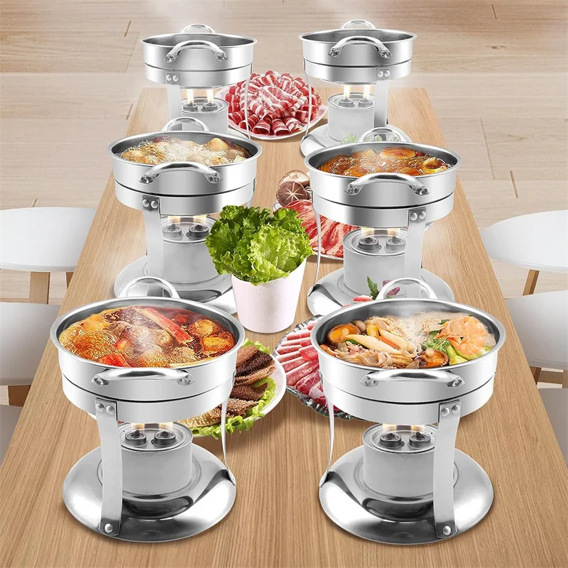 

4Pack 1QT Stainless Steel Buffet Warmer Chafer Round Chafing Dish Warmer Set with Lid for Single Hot Pot Catering Event Party